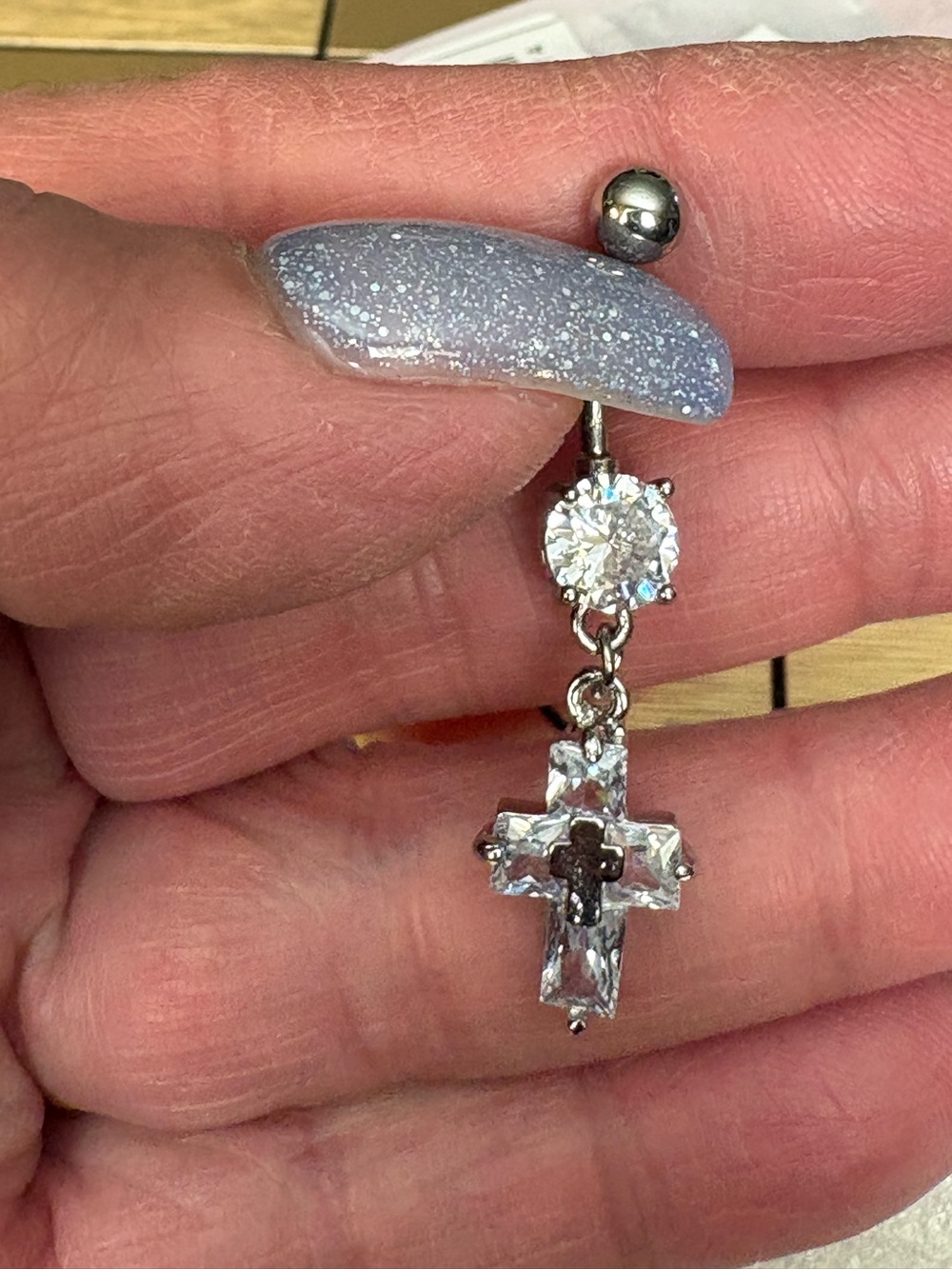 Belly Ring-Stainless Steel Dangling cross Navel Ring nwt